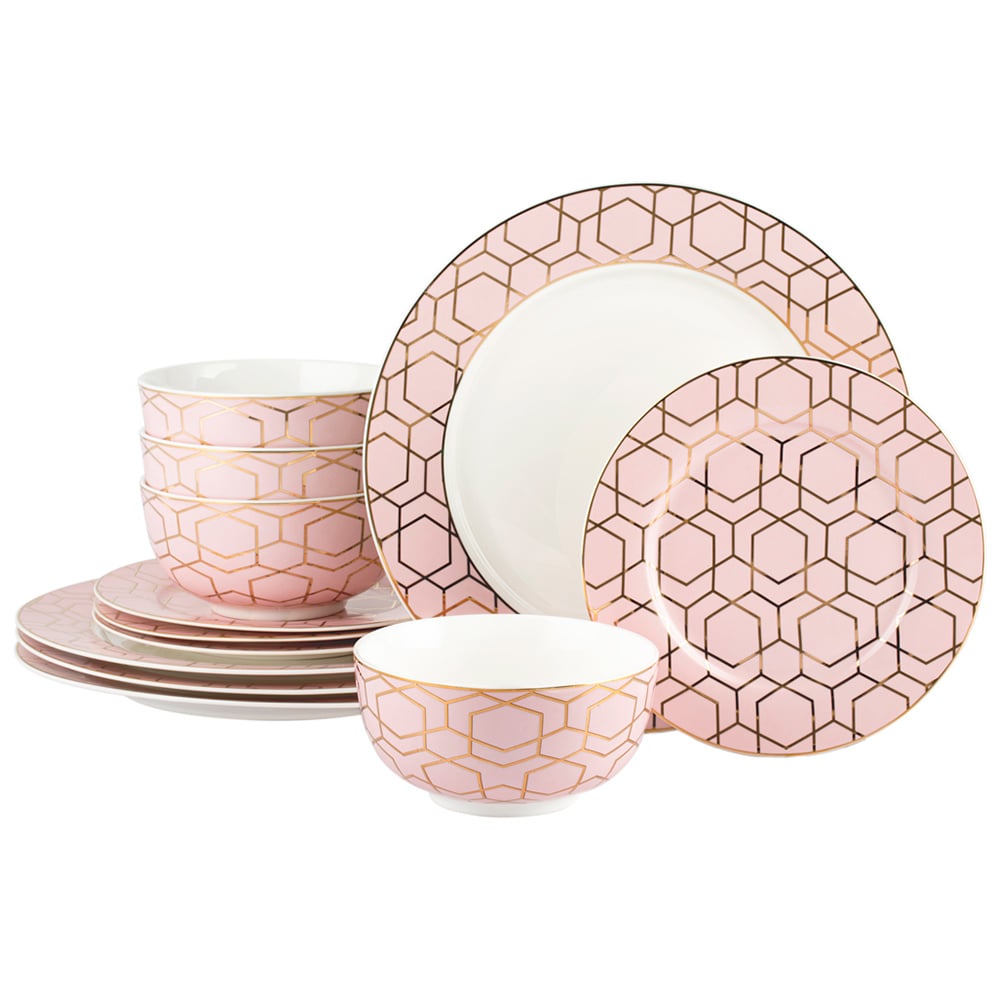 Waterside Tallulah Pink 12 Piece Dinner Set Image 1