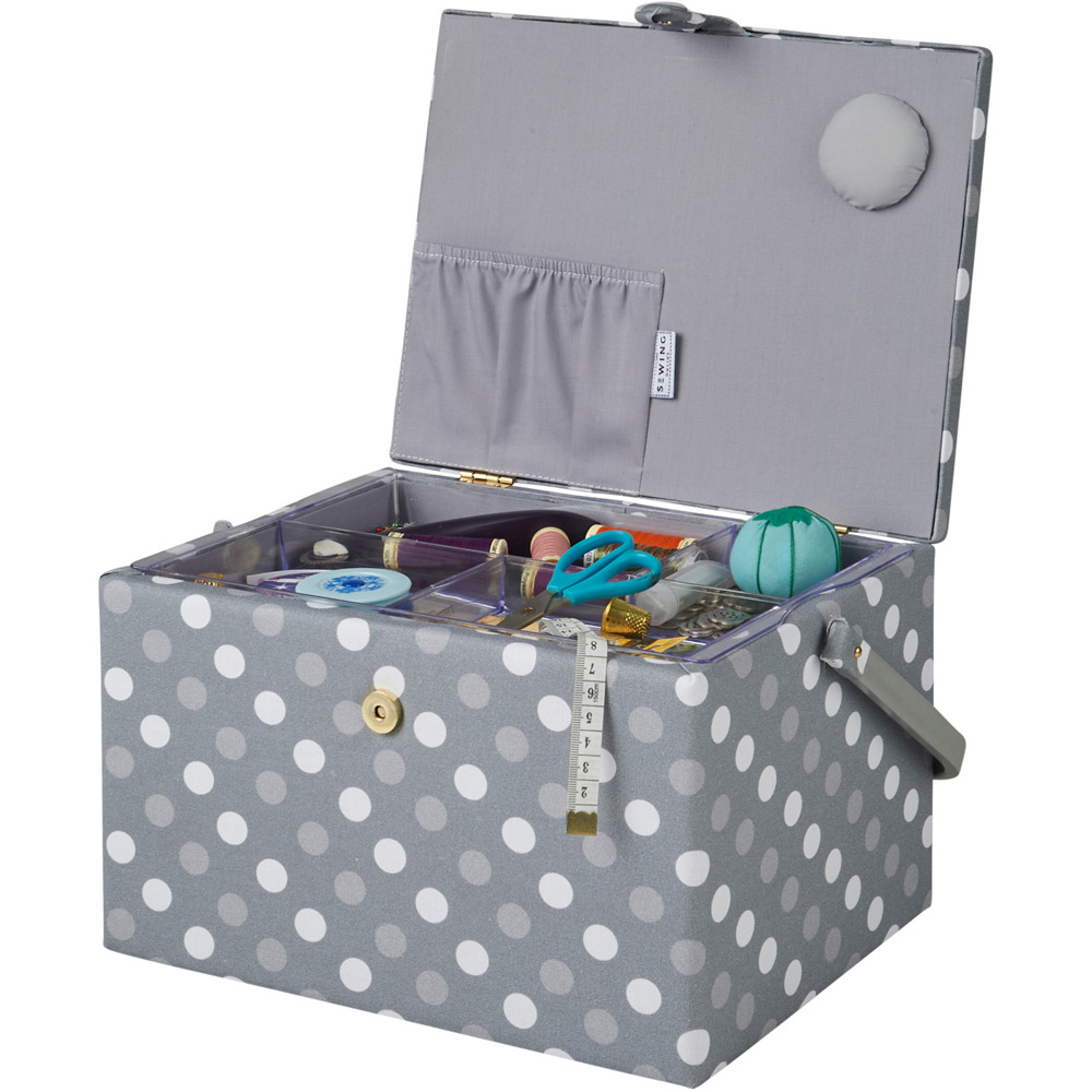 Sewing Online Grey and White Spot Large Sewing Basket with Carry Handle Image 4