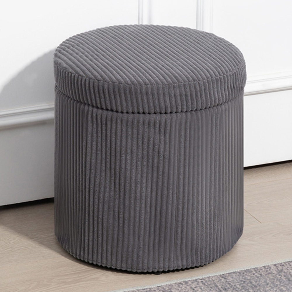 HOMCOM Grey Round Ottoman Vanity Stool with Lid Image 1