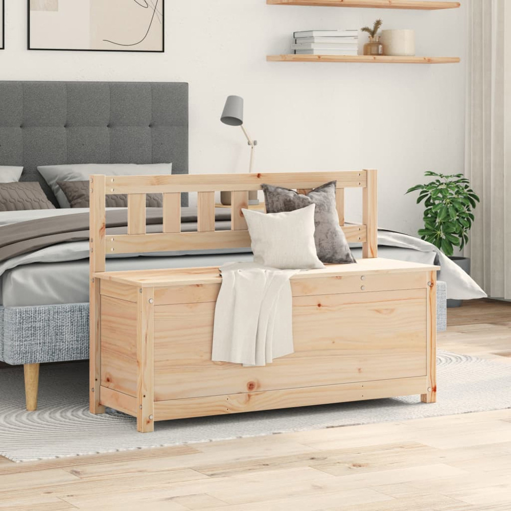 vidaXL Natural Solid Wood Pine Storage Bench 110 x 41 x 76.5cm Image 8