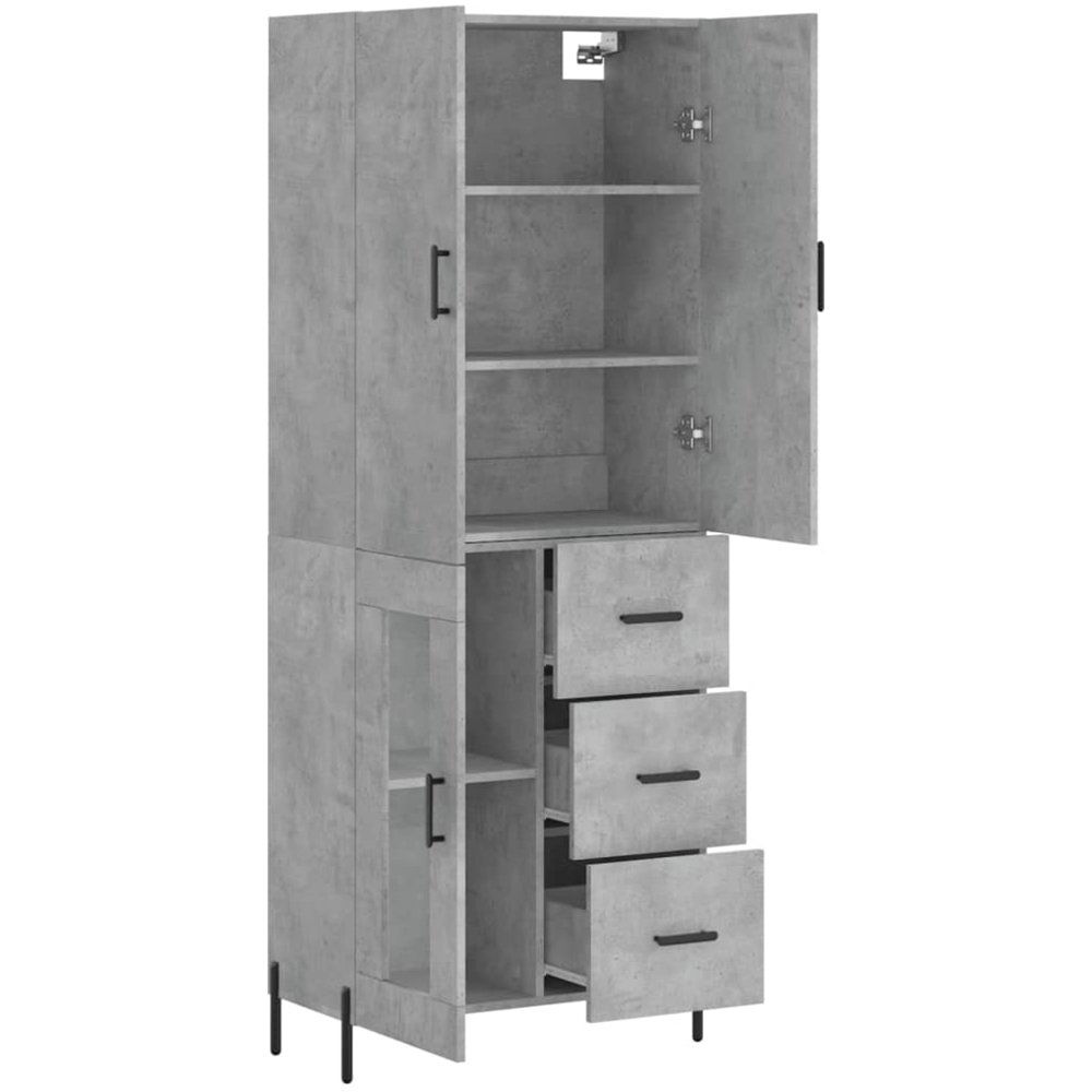 vidaXL 3 Wood and Glass Door 3 Drawer Grey Highboard Image 4