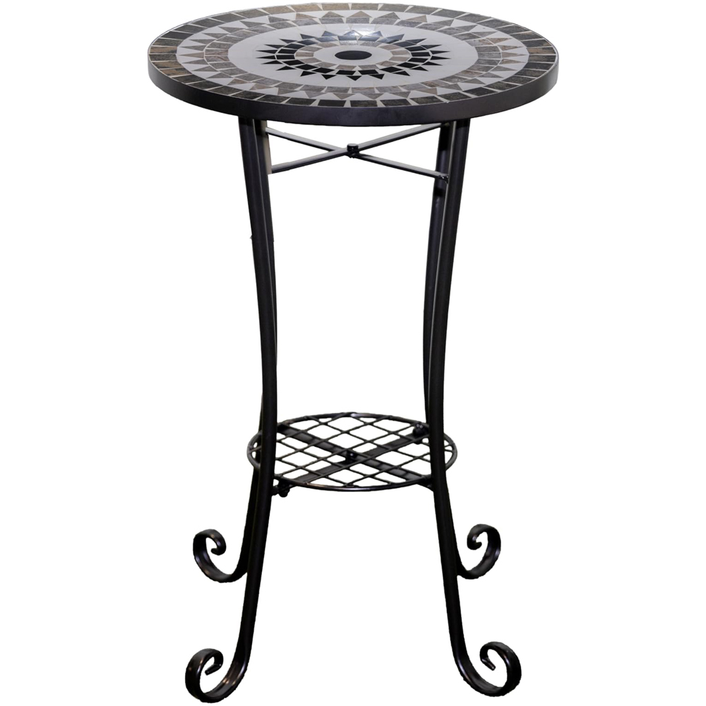Shatchi Medina 2-in-1 Single Shelf Mosaic Ceramic Tile Top Plant Stand Side Table Image 2