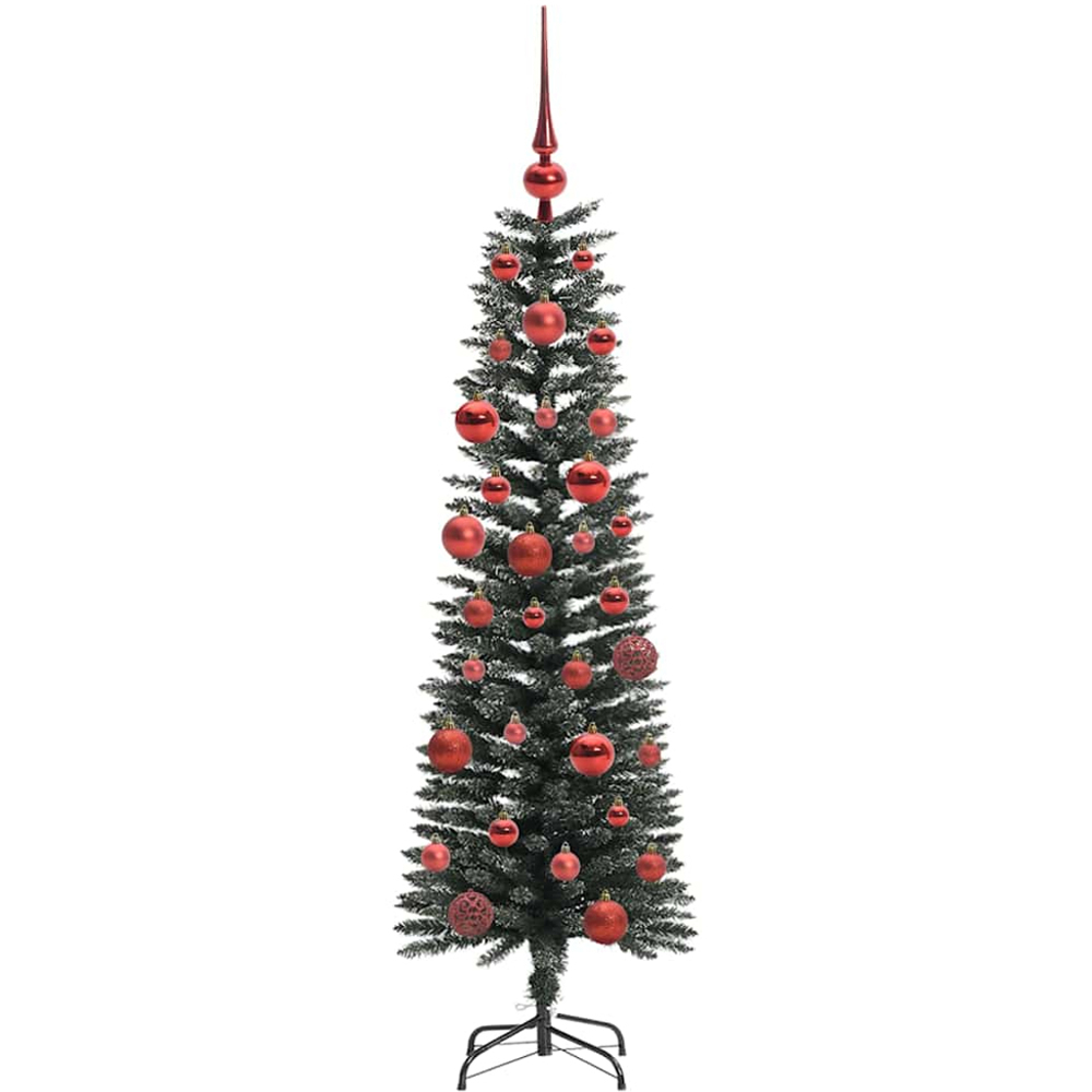 vidaXL Pre-Lit Red Baubles Green Artificial Christmas Tree 5ft Image 4