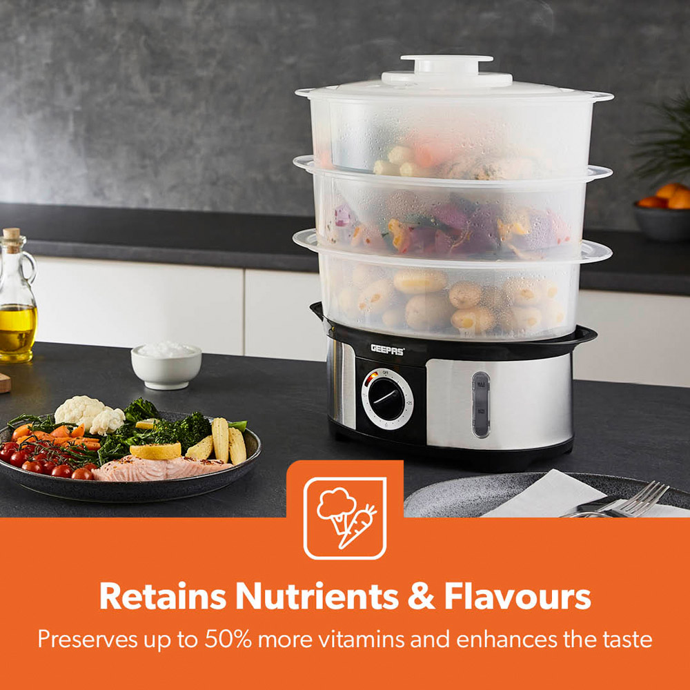 Geepas GFS63025UK Healthy Steam Cooking 3-Tier Food Steamer 12L 1000W Image 4