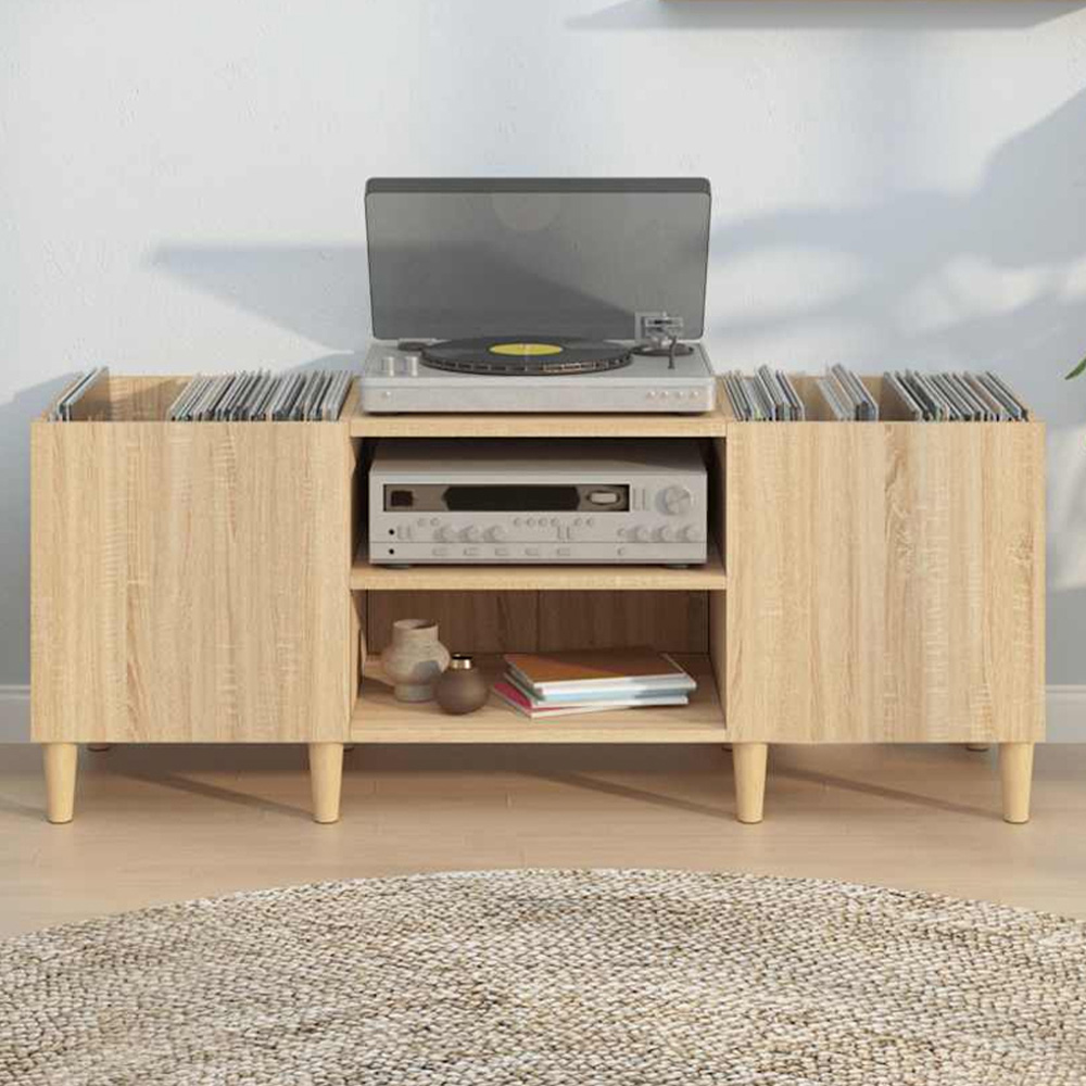 vidaXL 2 Shelf Sonoma Oak Wide Record Cabinet Image 1