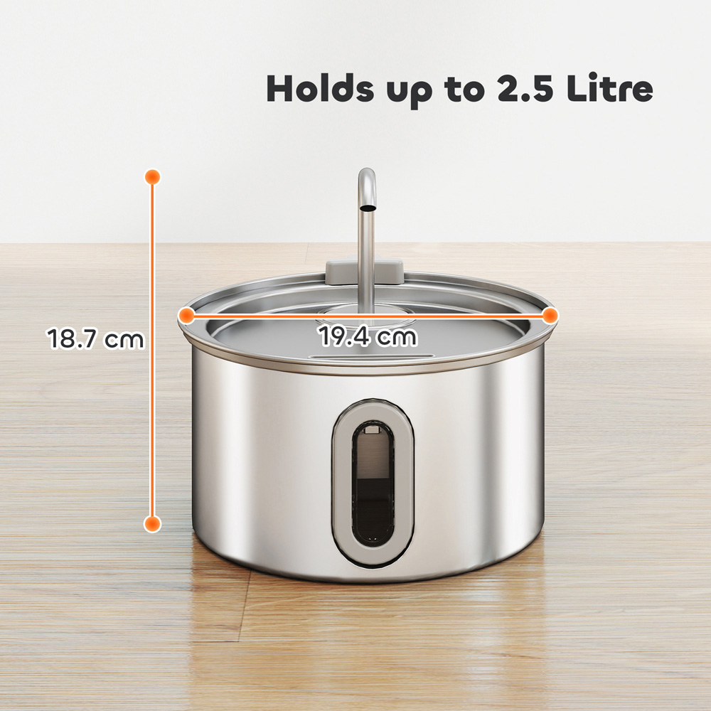 PawHut 2.5L Stainless Steel Ultra-Silent Cat Water Fountain Image 9