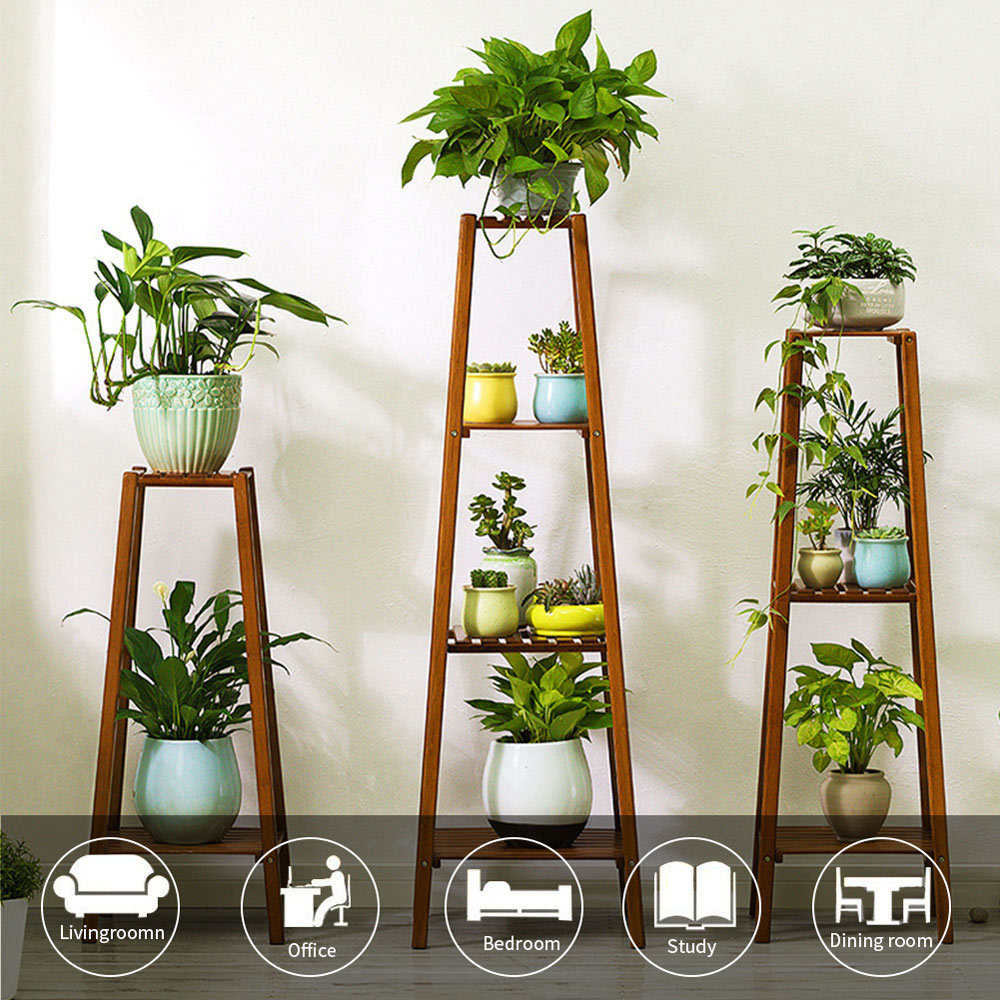 Living and Home 2 Tier Wooden Vintage Natural Plant Stand Image 7