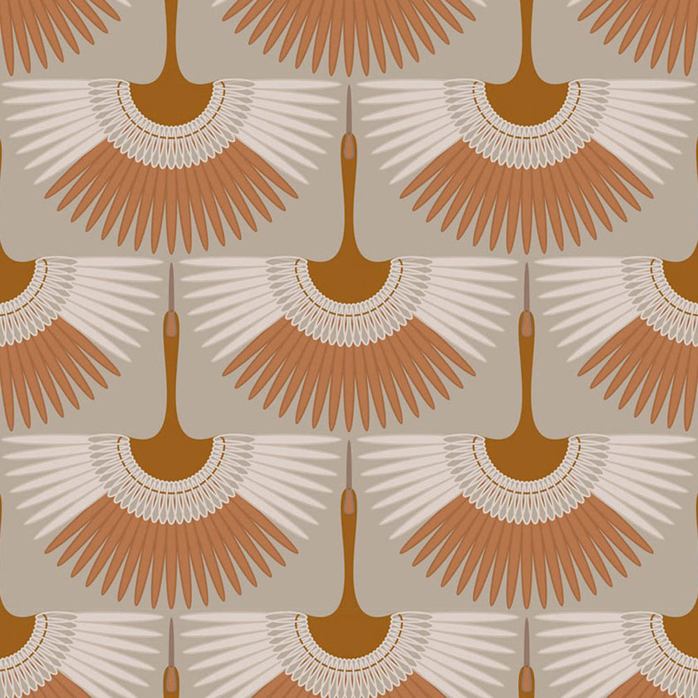 Bobbi Beck Eco Luxury Art Deco Crane Orange Wallpaper Image 1