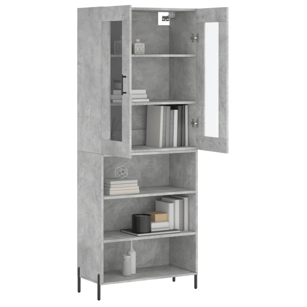 vidaXL 2 Glass Door 3 Shelf Concrete Grey Highboard Image 3
