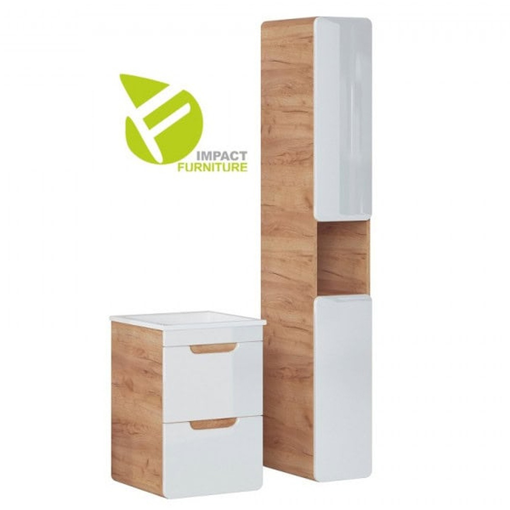 Impact Furniture Aruba White Gloss Oak 3 Piece Wall Hung Bathroom Furniture Set Image 5