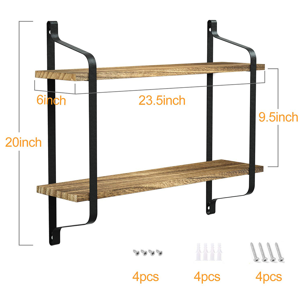 Living And Home WH0948 Wood Metal Frame & Wood 2-Tier Wall Mounted Floating Shelf Image 9