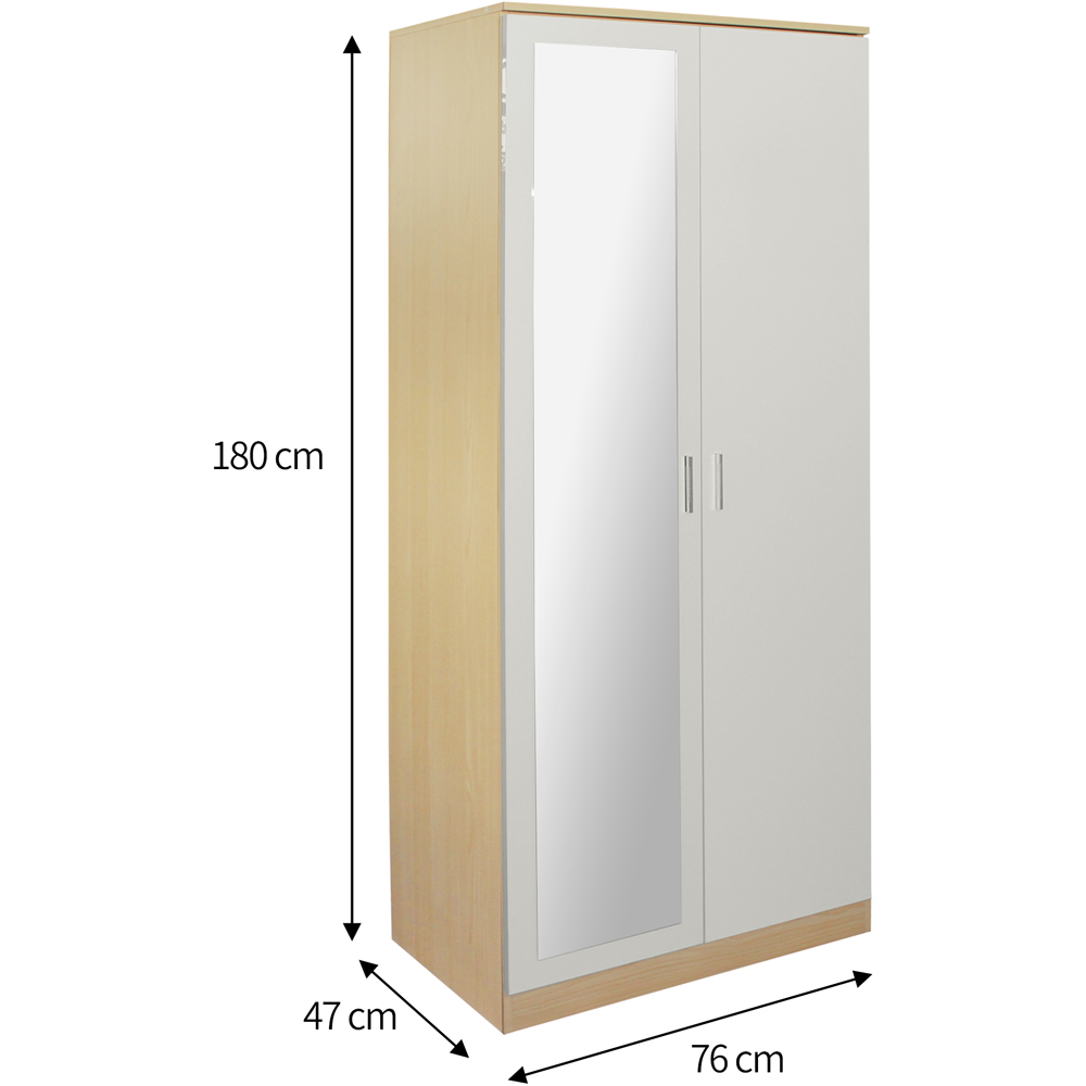 Brooklyn 2 Door Oak and Cream High Gloss Mirrored Wardrobe Image 6