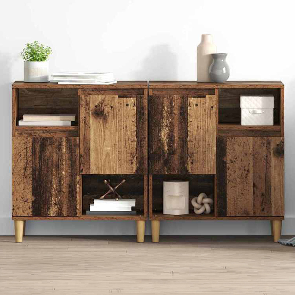 vidaXL 2 Door 2 Open Shelf Old Wood Sideboard with Wooden Legs Set of 2 Image 1