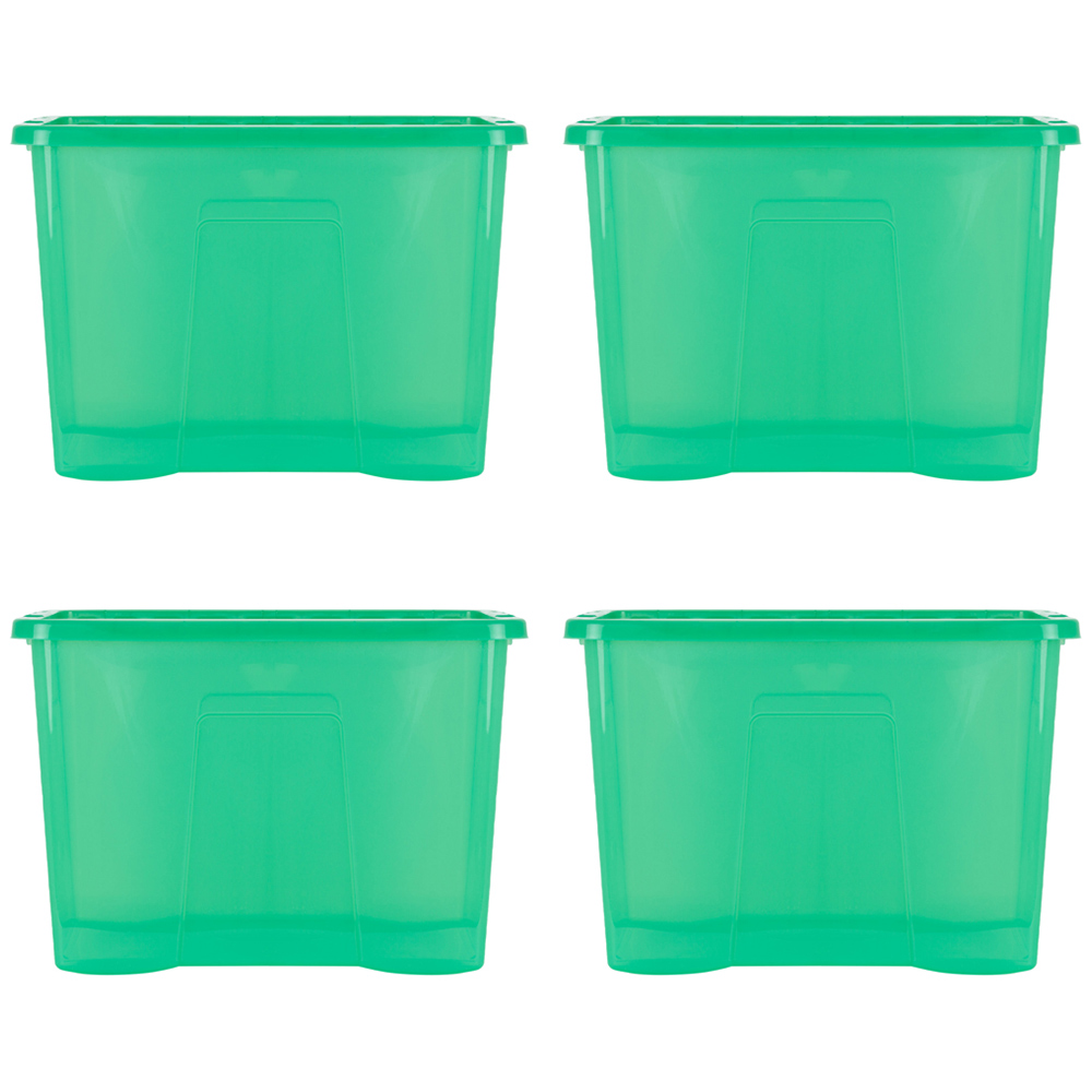 Wham Crystal 80L Clear Green Stackable Plastic Storage Box and Lid Pack 4 Image 1