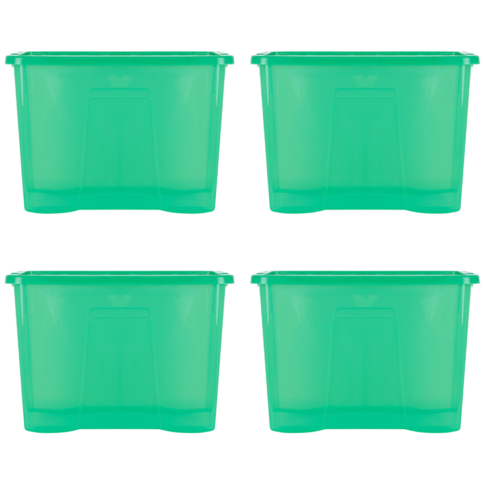 Wham 80L Clear Green Stackable Plastic Crystal Storage Box with Lid 4 Pack Image 1