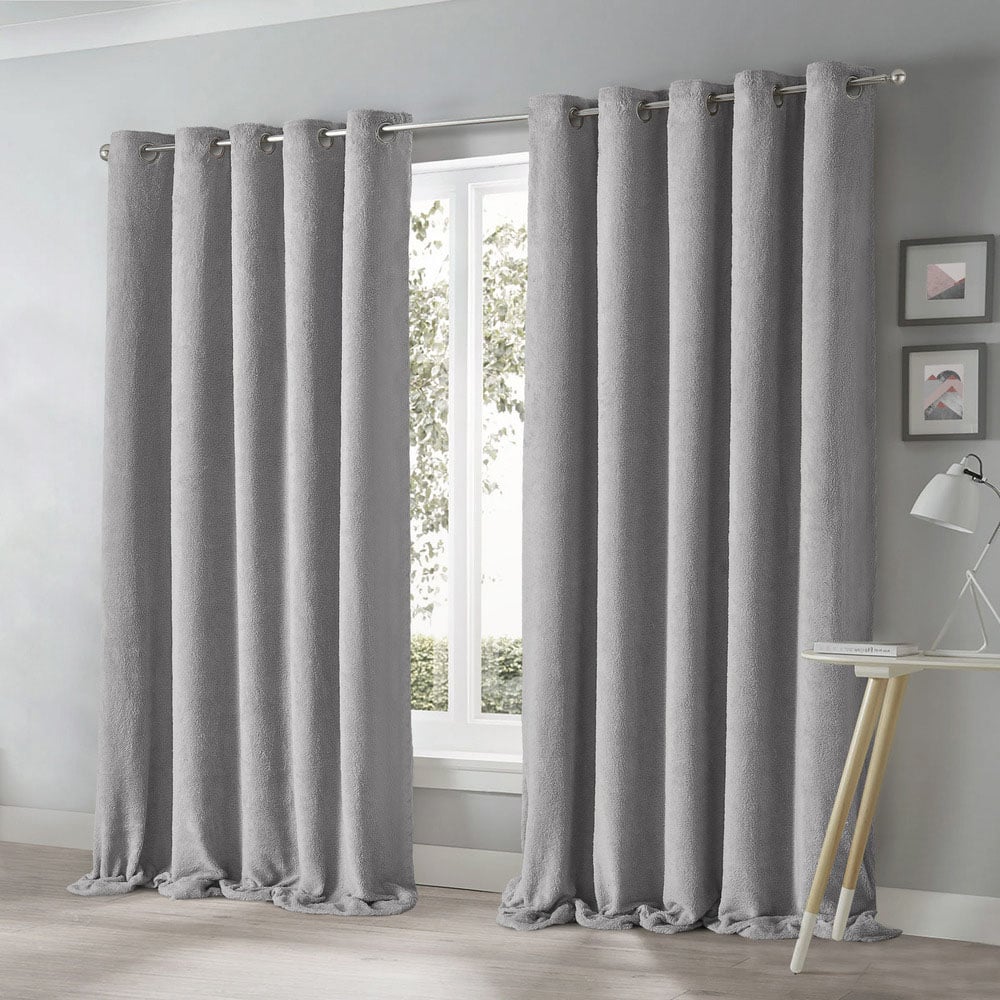 Velosso Teddy Grey Eyelet Curtains 168 x 137cm Image 1