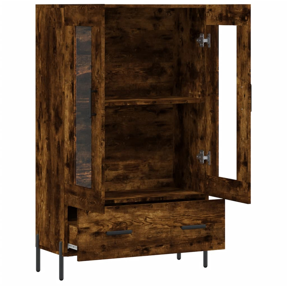 vidaXL 2 Glass Door Single Drawer Smoked Oak Highboard Image 5