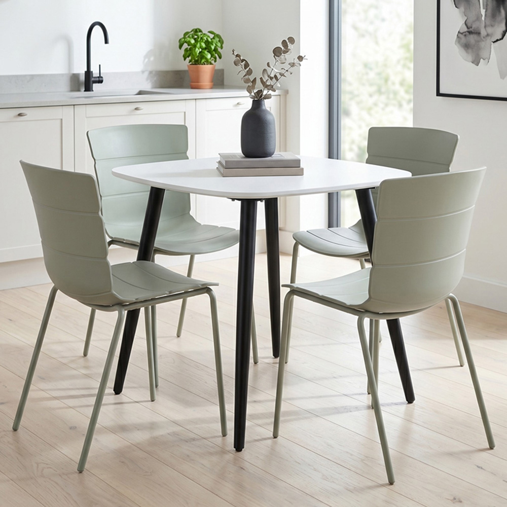 Core Products Aspen Bali 4 Seater Plastic Square Dining Set White and Sage Green Image 1