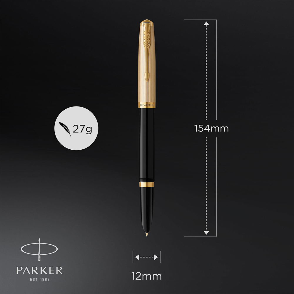 Parker 51 Delux Black 18K Gold Nib Black Ink Fountain Pen Gift Box Image 8