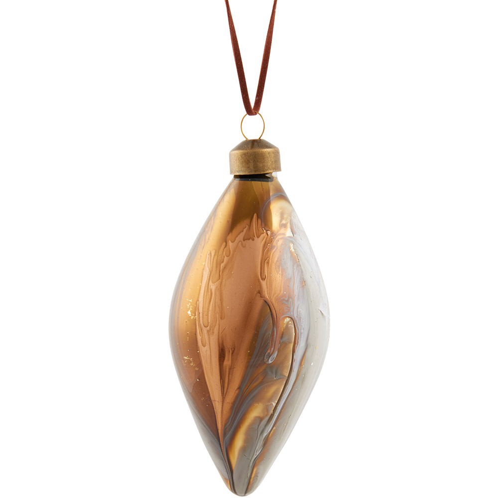 Decadent Bronze White and Gold Marbled Bauble Single Ornament Image 4