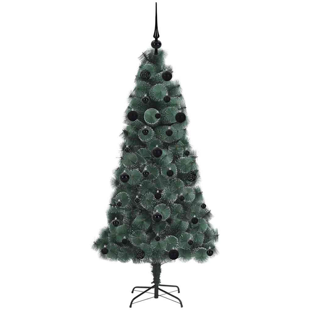vidaXL Pre-Lit Black Baubles Green Artificial Christmas Tree 5ft Image 4