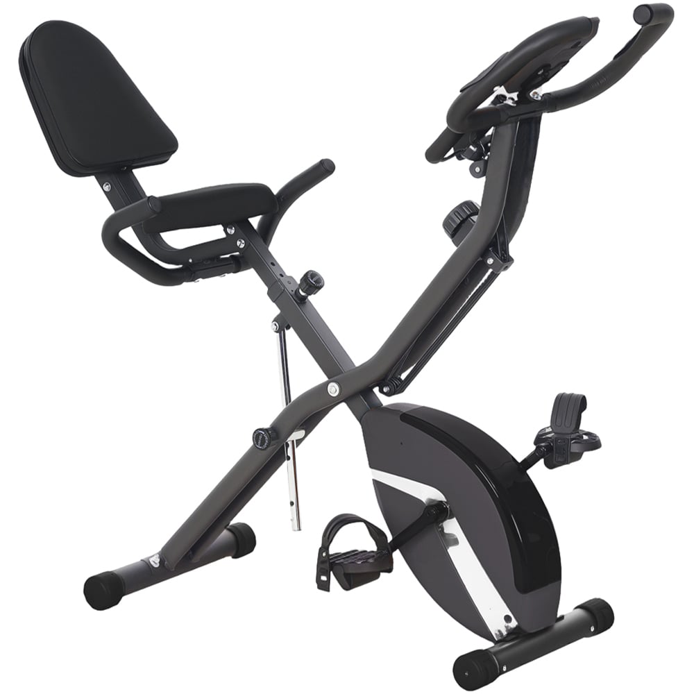 SPORTNOW Black Magnetic Resistance Folding Exercise Bike with Arm Bands and Hand Pulse Sensor Image 1