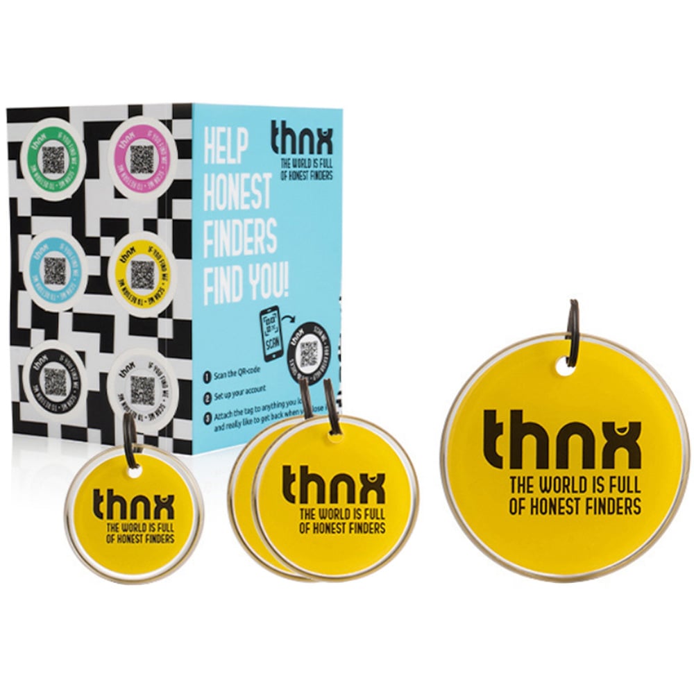 Thnx Yellow Airtag Keychain and Stickers with QR Code Smart Pack XL Image 1