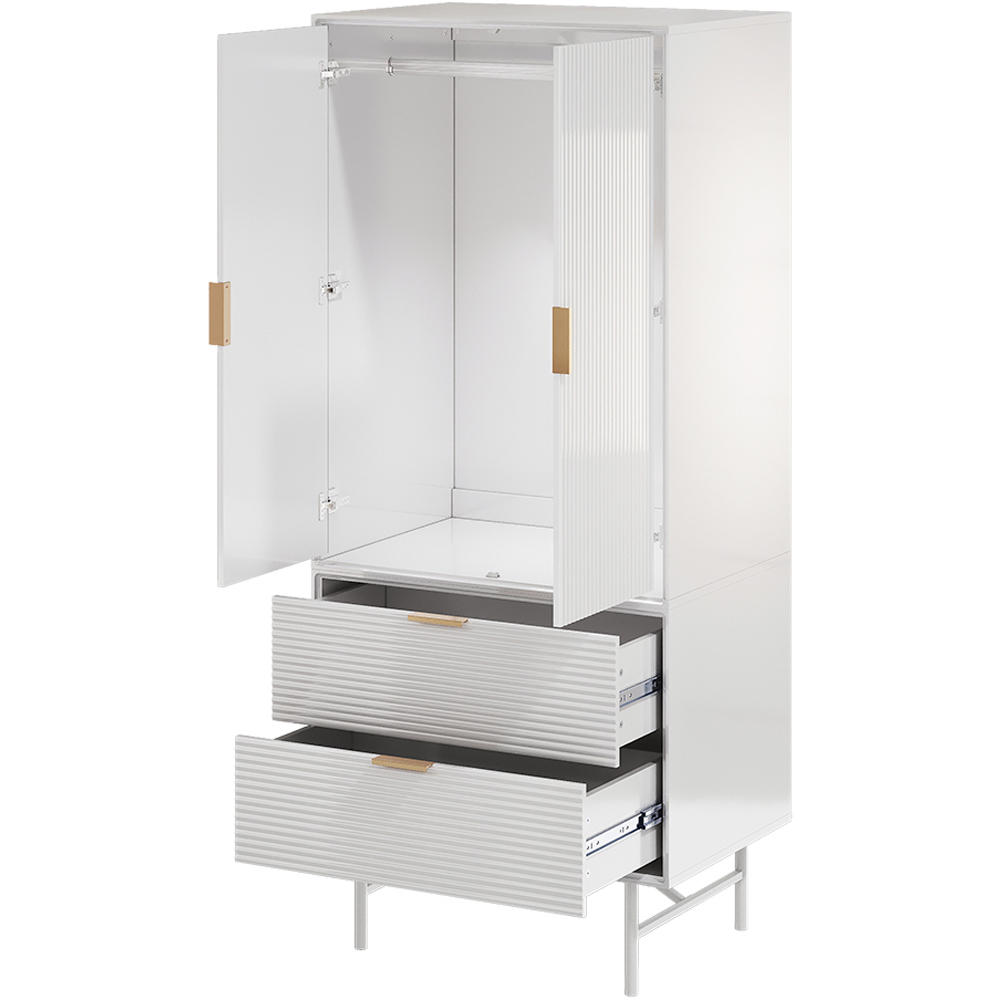 H&O Direct 2 Door 2 Drawer White Striped Wardrobe Cabinet with Hanging Rail Image 3