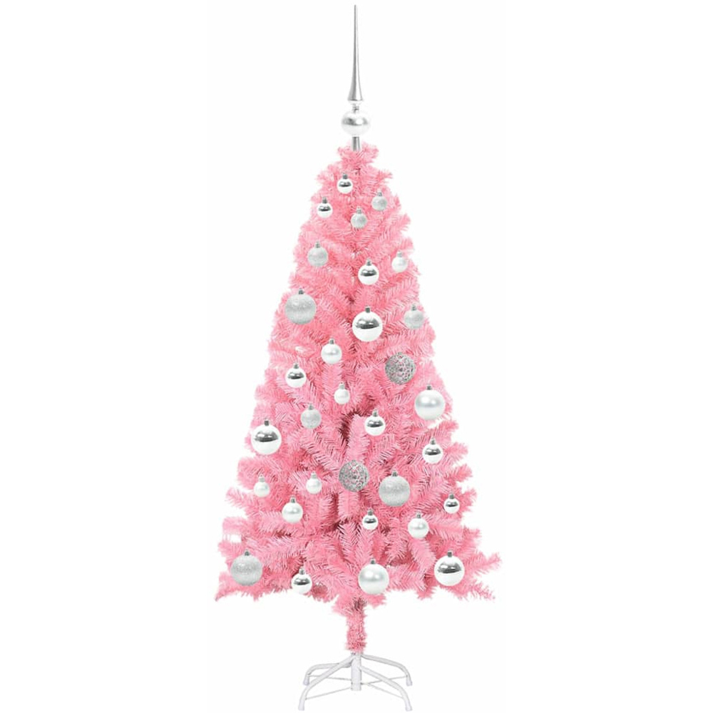 vidaXL Pre-Lit Silver Bauble Pink Artificial Christmas Tree 5ft Image 2