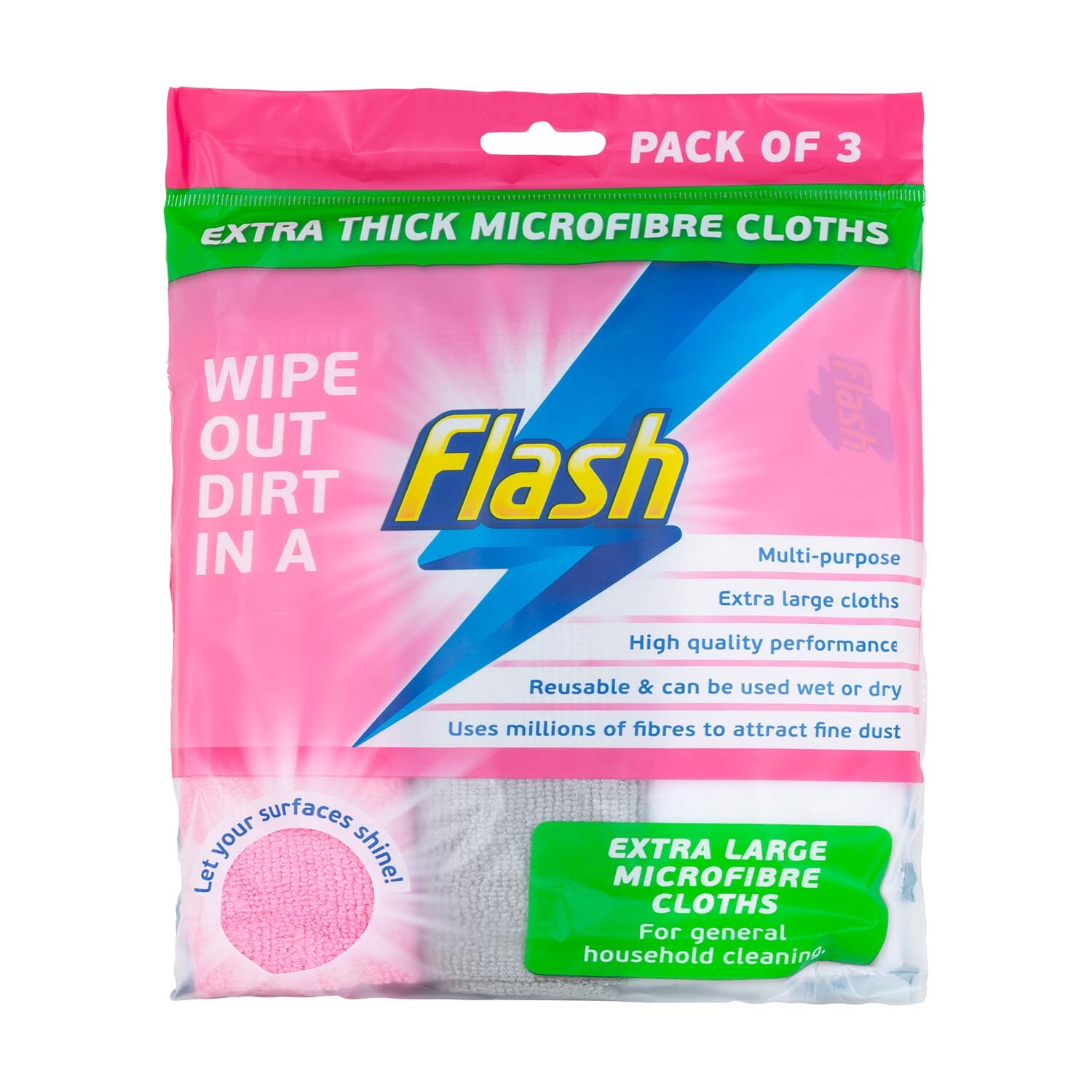 Flash Extra Thick Microfibre Cloths - Pink Image 1