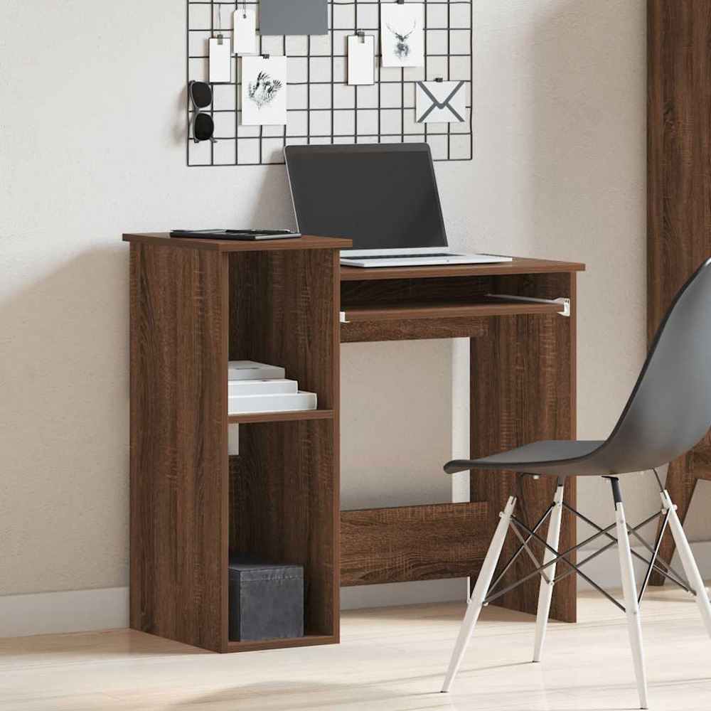 vidaXL 2 Shelf Computer Desk with Keyboard Tray Brown Oak Image 8