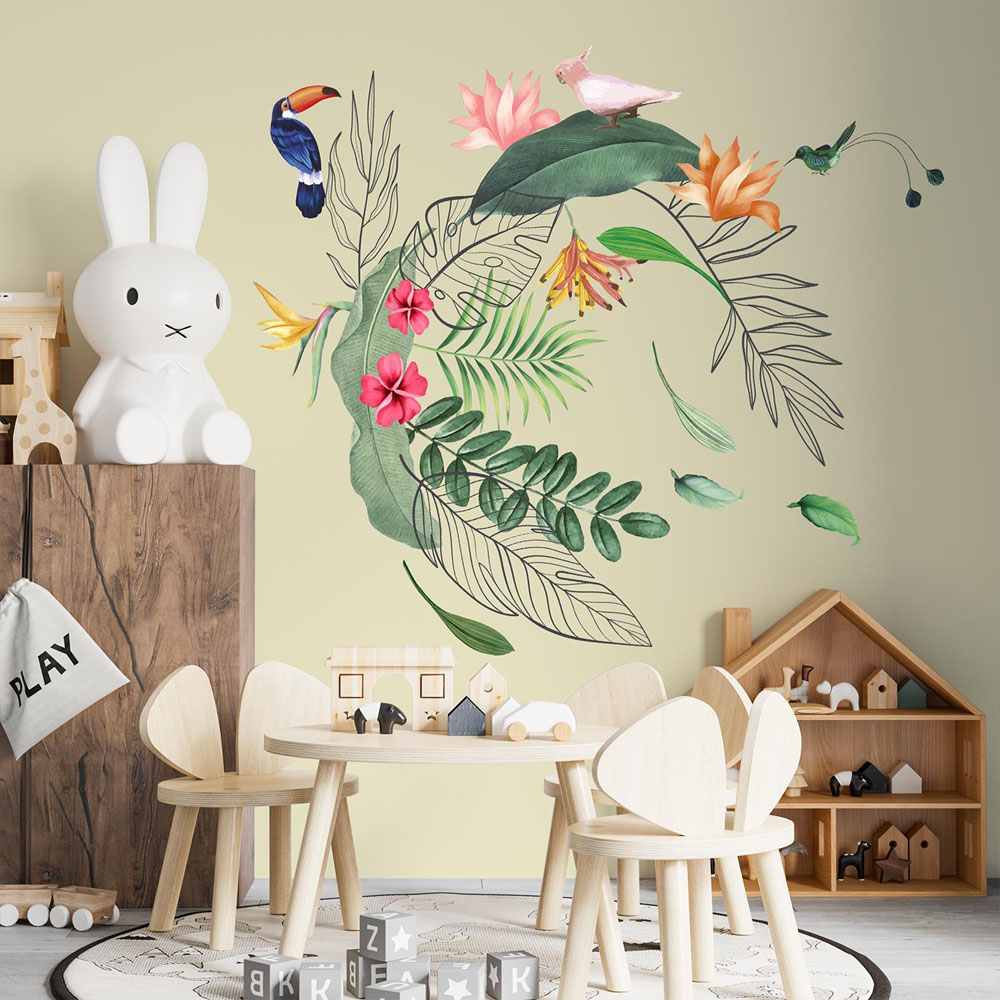 Walplus Tropical Leaves and Flower Theme Self Adhesive Wall Stickers Image 1