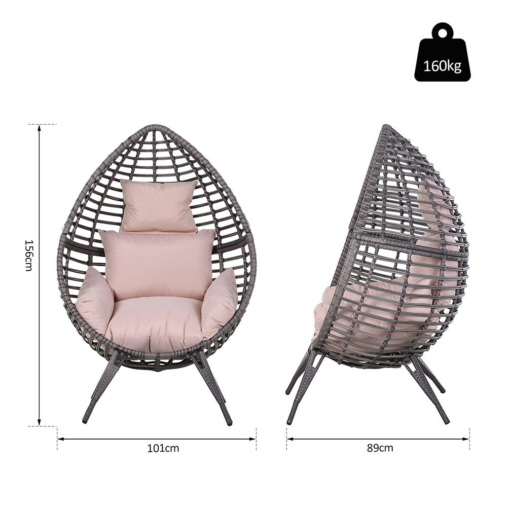 Outsunny Grey Rattan Egg Chair with Cushions Image 6