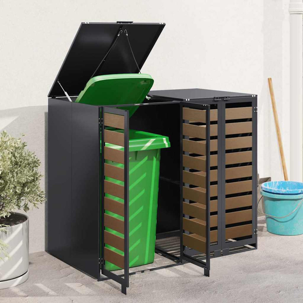 vidaXL Anthracite 2 Wheelie Bin Storage Shed with HDPE Door Image 2