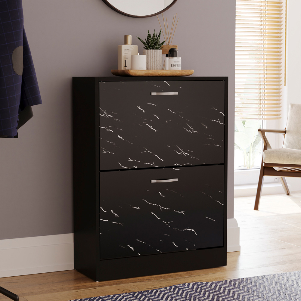VIDA DESIGNS 2 Drawer Black Marble Shoe Cabinet Image 4