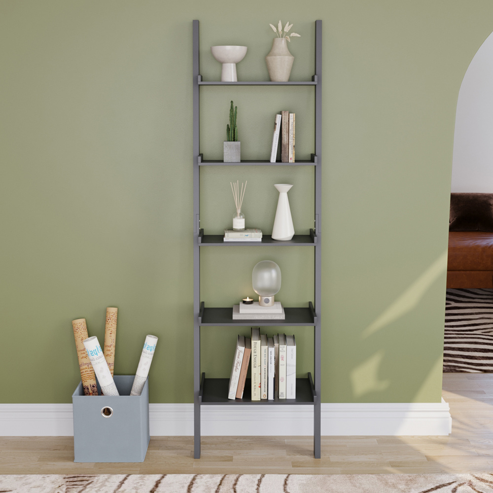 Vida Designs York 5 Shelf Black Ladder Bookcase Image 3