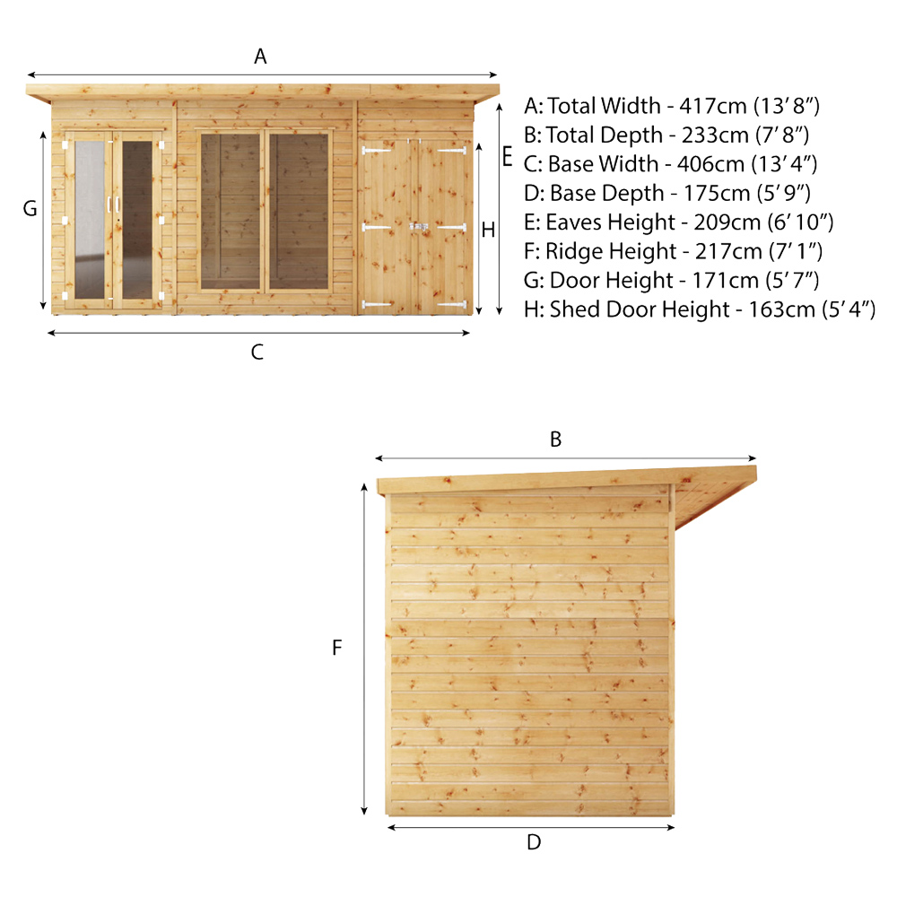 Mercia Maine 14 x 6ft Double Door Shiplap Pent Traditional Summerhouse with Side Shed Image 8