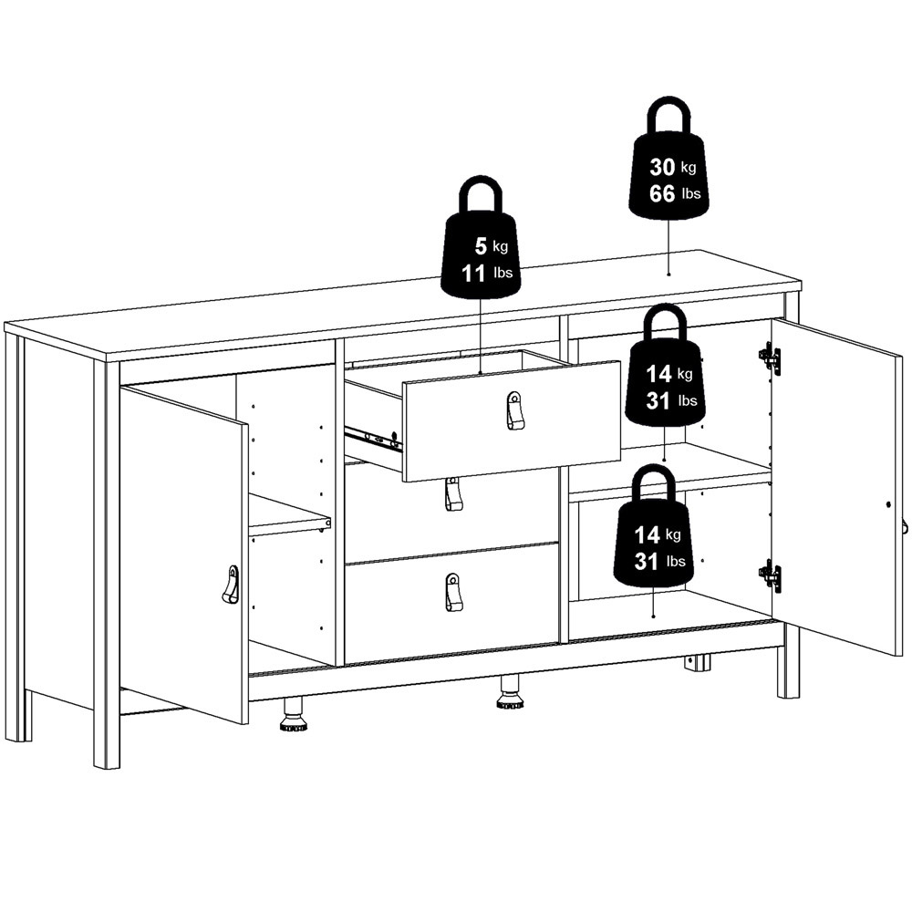 Florence Madrid 2 Door 3 Drawer Matt Black Sideboard Image 9