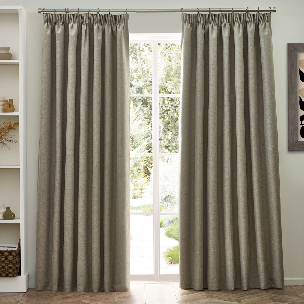 furn. Dawn Natural Blackout Pencil Pleat Curtains 168 x 183cm Image 1