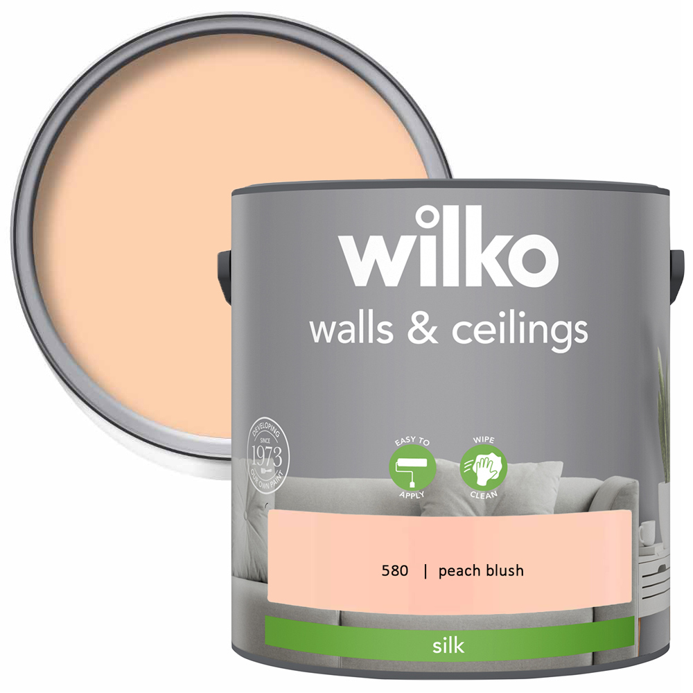 Wilko Walls & Ceilings Peach Blush Silk Emulsion Paint 2.5L Image 1