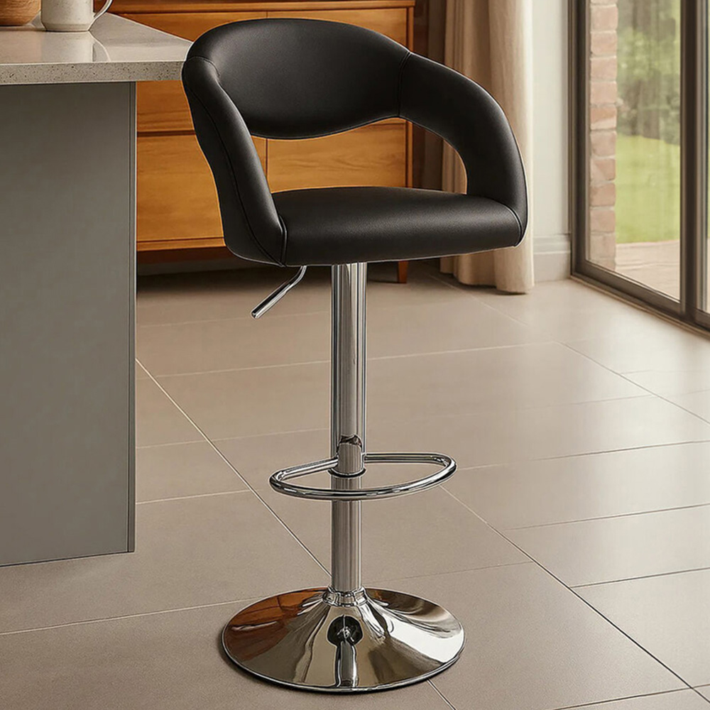 Premier Housewares Taylor Black Faux Leather Bar Chair Image 1