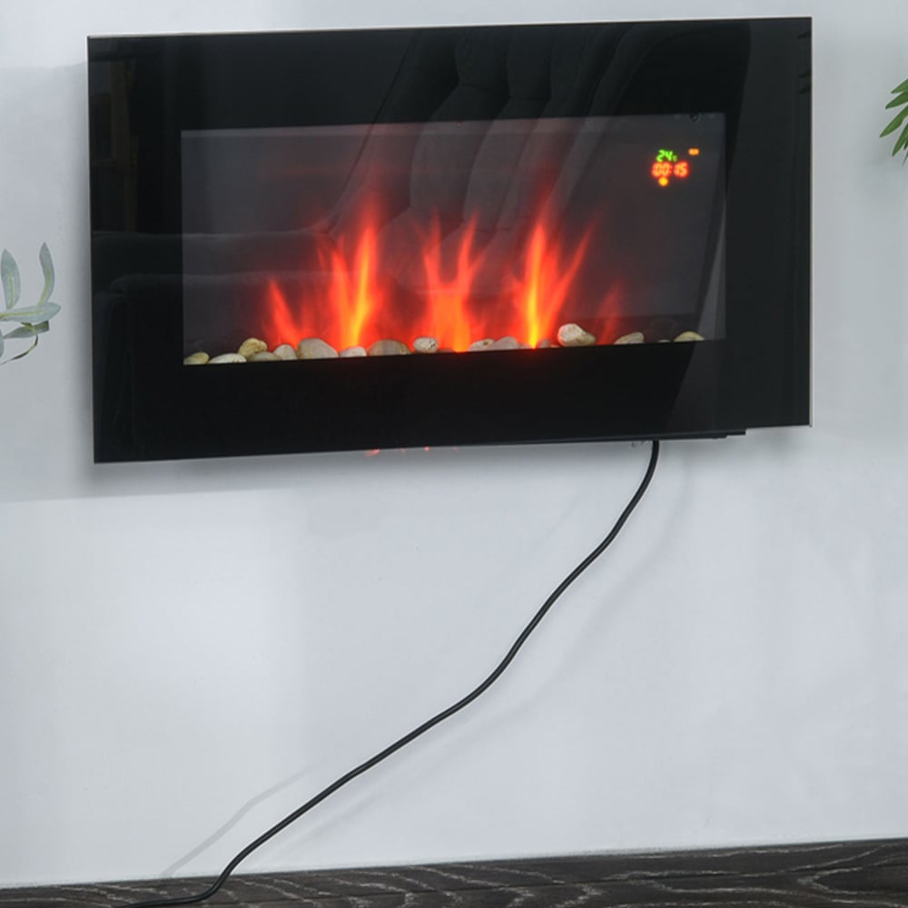 HOMCOM Ava Black Wall Mounted Glass Fireplace Heater 2000W Image 7