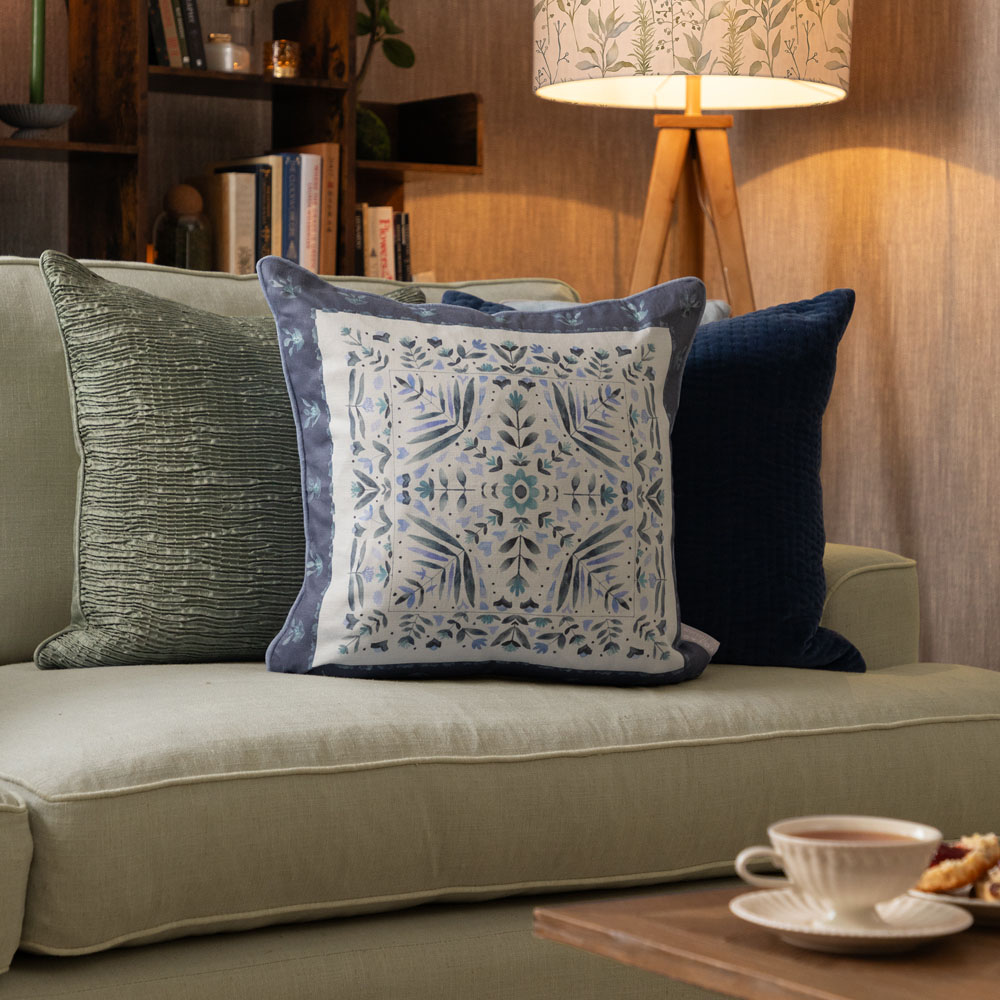 Voyage Maison Kari Denim Printed Piped Feather Rich Cushion 50 x 50cm Image 5