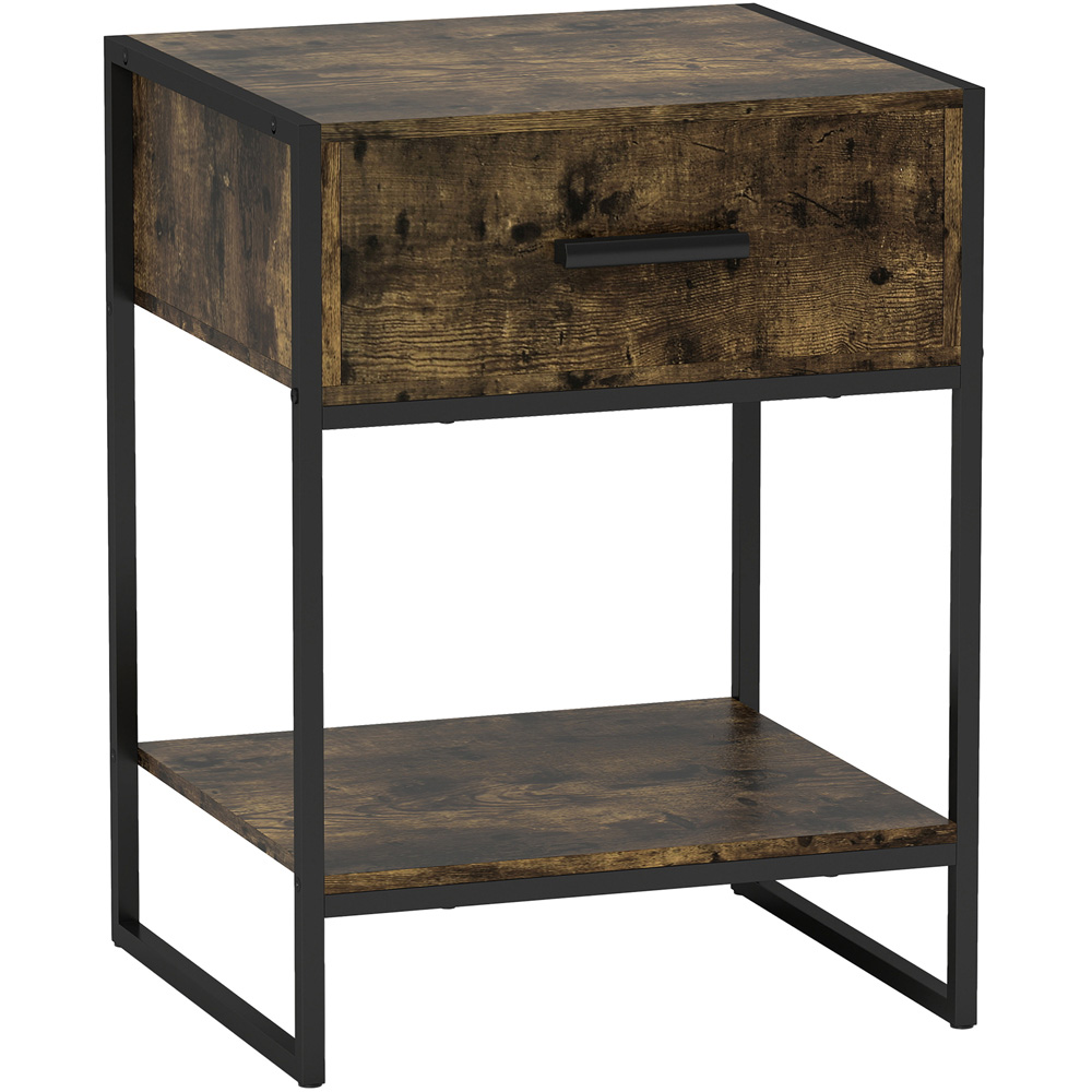 HOMCOM Single Drawer Single Shelf Rustic Brown Modern Bedside Table Image 2