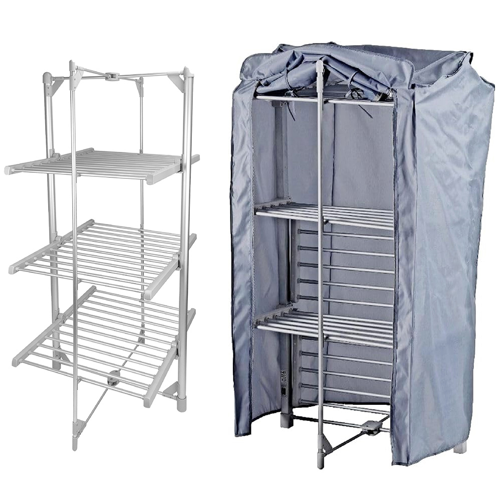 AMOS 3 Tier Silver Electric Clothes Airer with Cover Image 2