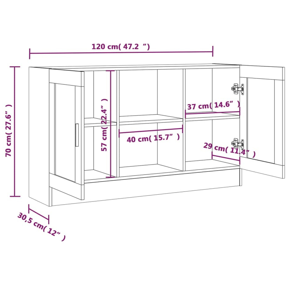 vidaXL Vitrine 2 Glass Door 6 Shelf Grey Sonoma Floor Cabinet Image 9