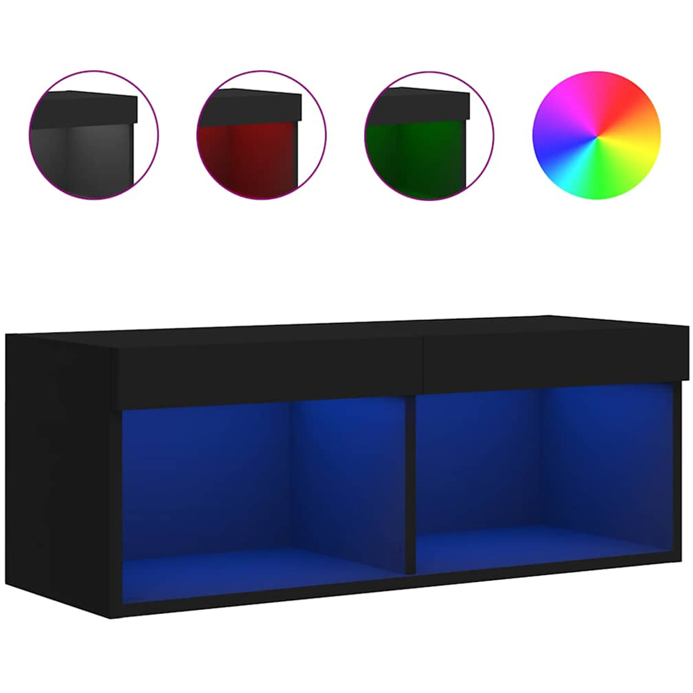 vidaXL 2 Shelf Black Wall Mounted LED TV Cabinet Image 3