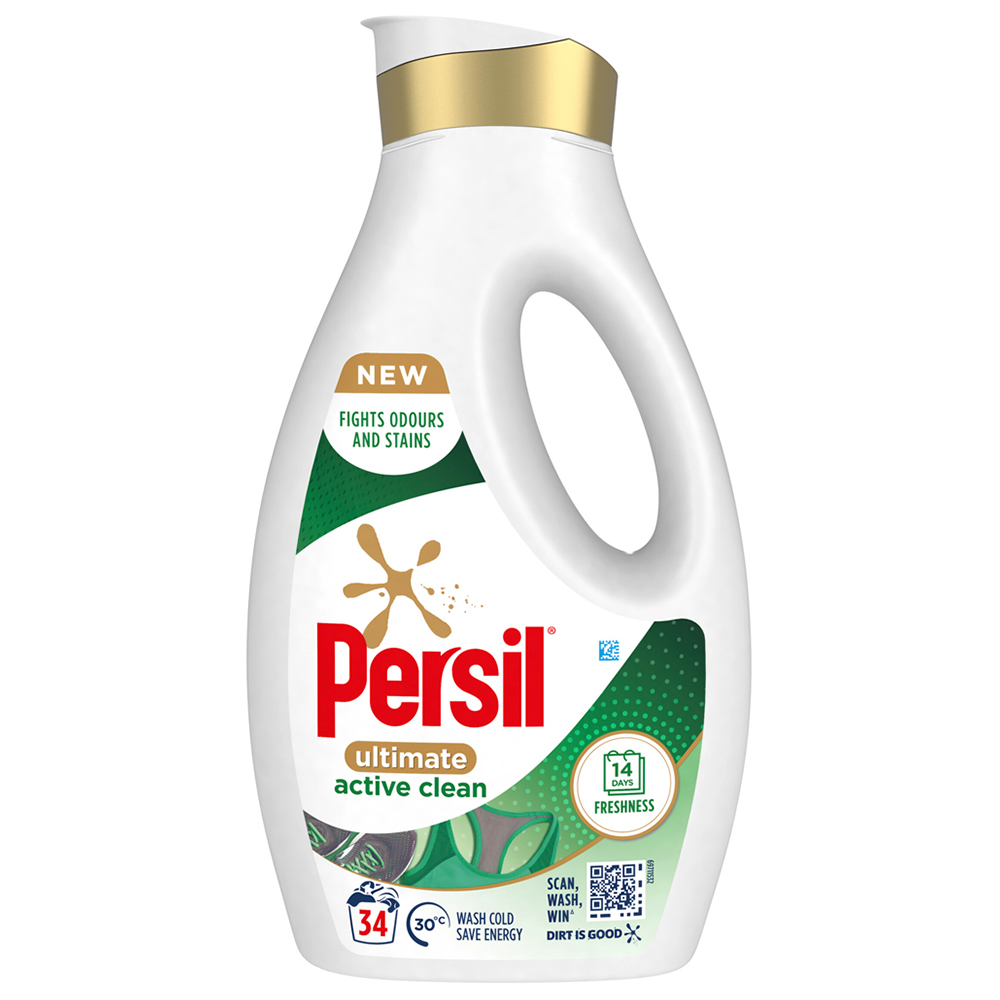 Persil Ultimate Active Clean Laundry Washing Liquid Detergent 34 Washes 918ml Image 1