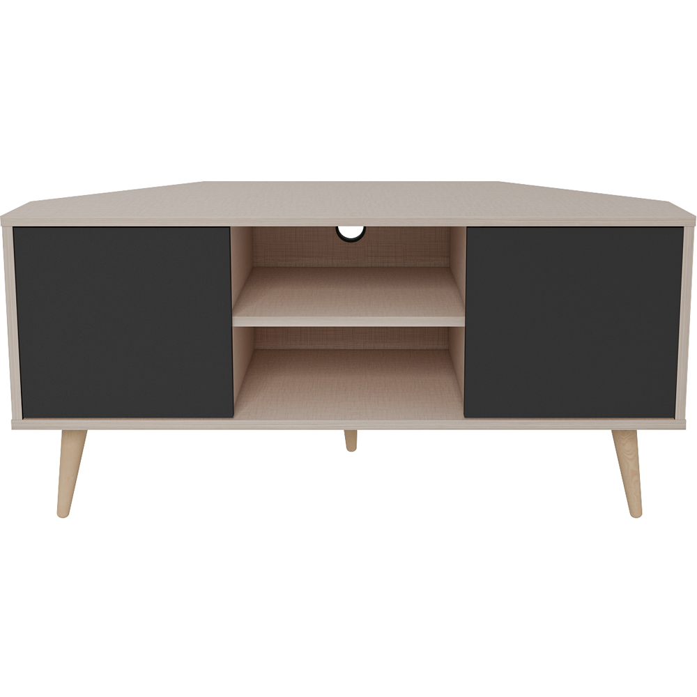 Decorotika Lesson 2 Door 2 Shelf Beige and Black Corner TV Stand Image 5