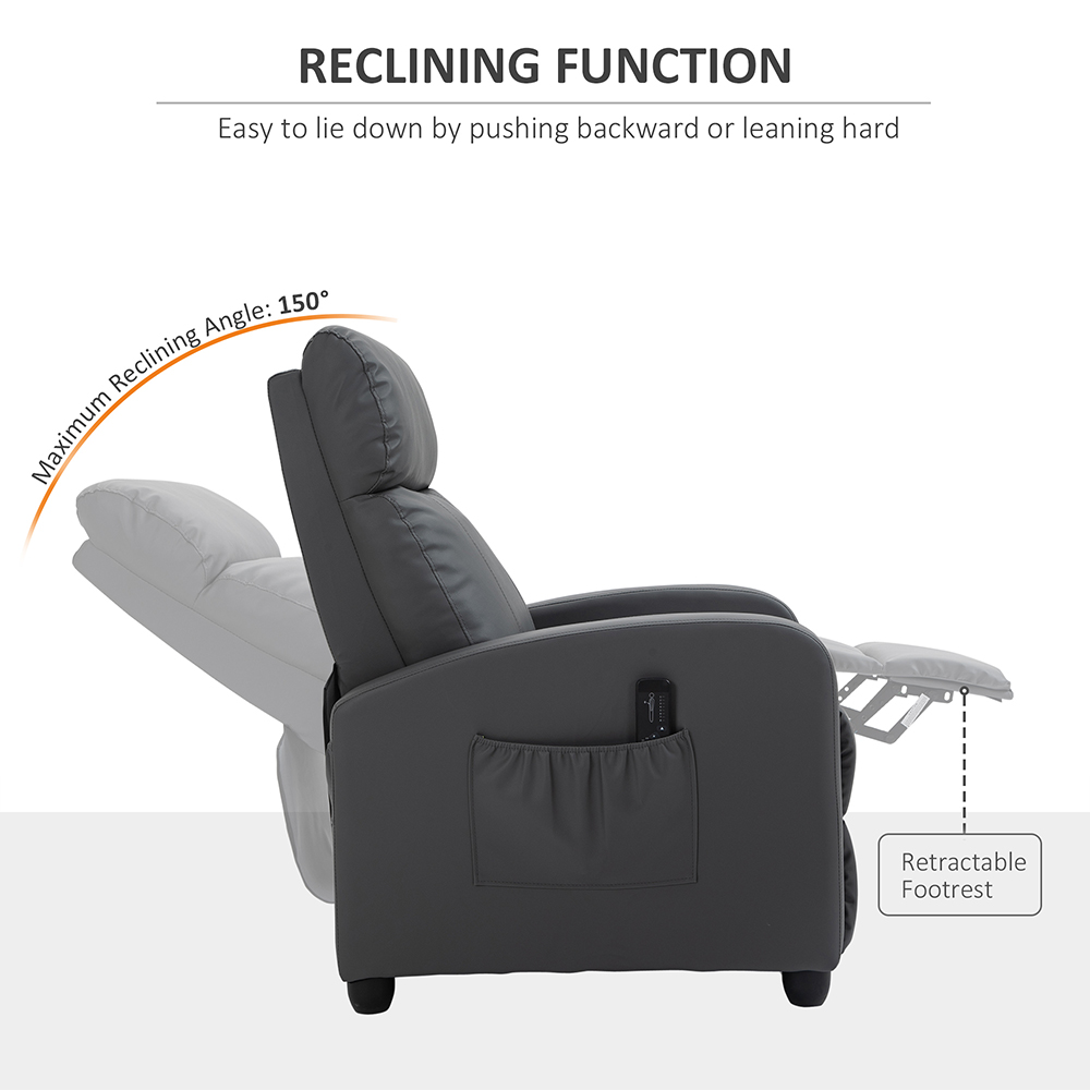 Portland Grey PU Leather Massage Recliner Chair with Remote Image 7